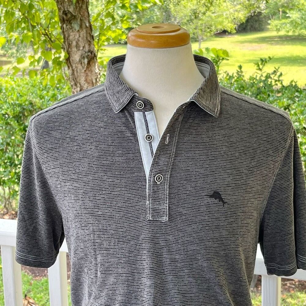 Tommy Bahama gray Paradise Cove micro stripe polo. Size medium.